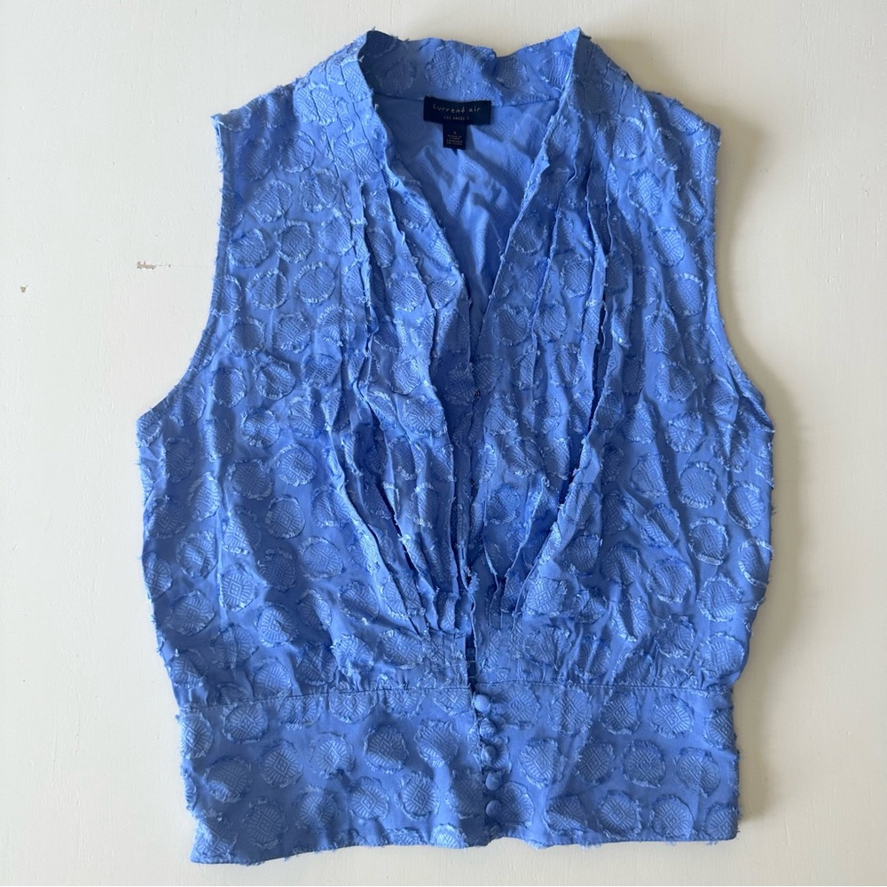 Anthropologie Current Air Blue Button Up Textured Blouse Size Small
